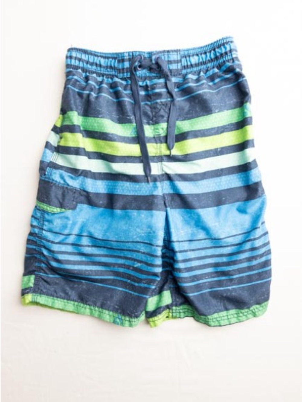 Kanu Surf Blue Navy Green Striped Kids Swim Trunks